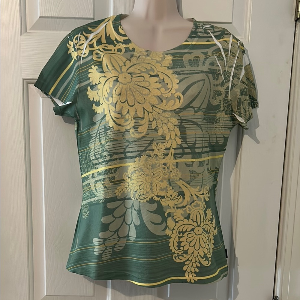 Prana Floral Green and Yellow Women's Top